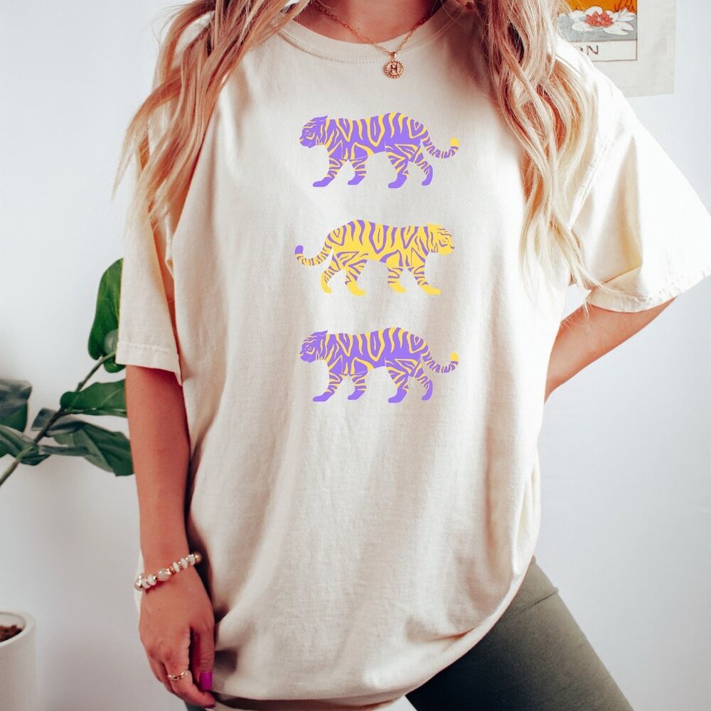 Purple and Gold Tigers Shirt Mardi Gras Vibes Game Day Football Tee Louisiana